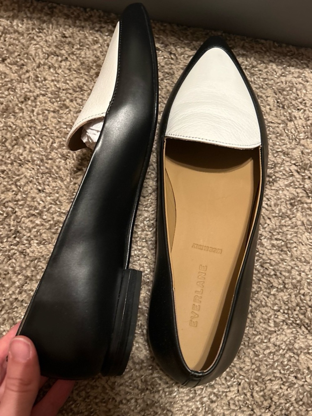 Everlane Two-Tone Black and White Pointed Leather Loafers